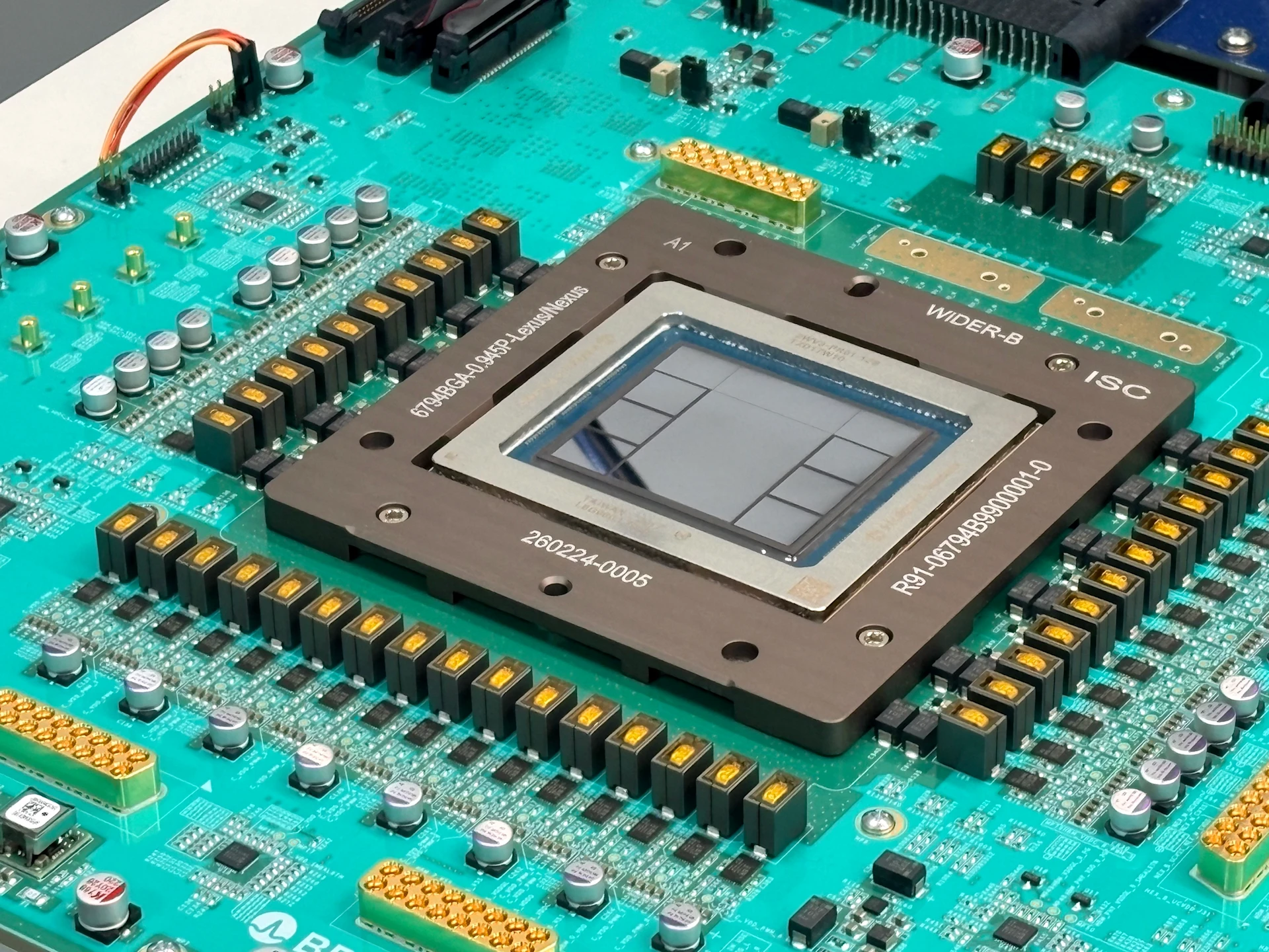 OpenAI's Jalapeño custom AI inference chip package with HBM4 memory on test board
